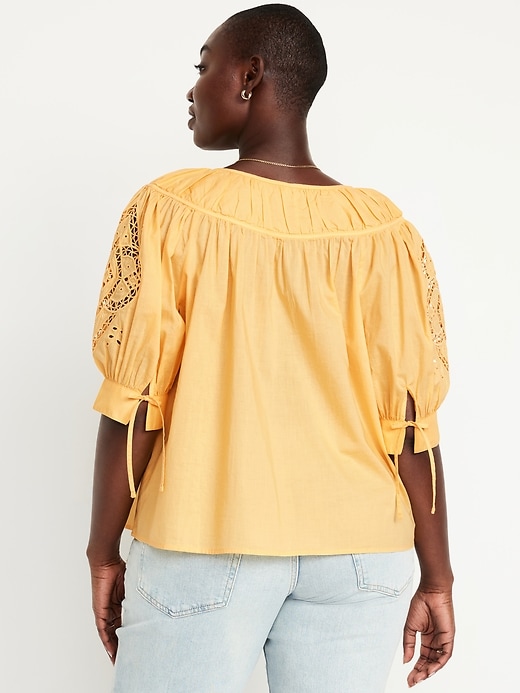 Image number 5 showing, Split-Neck Eyelet-Sleeve Top