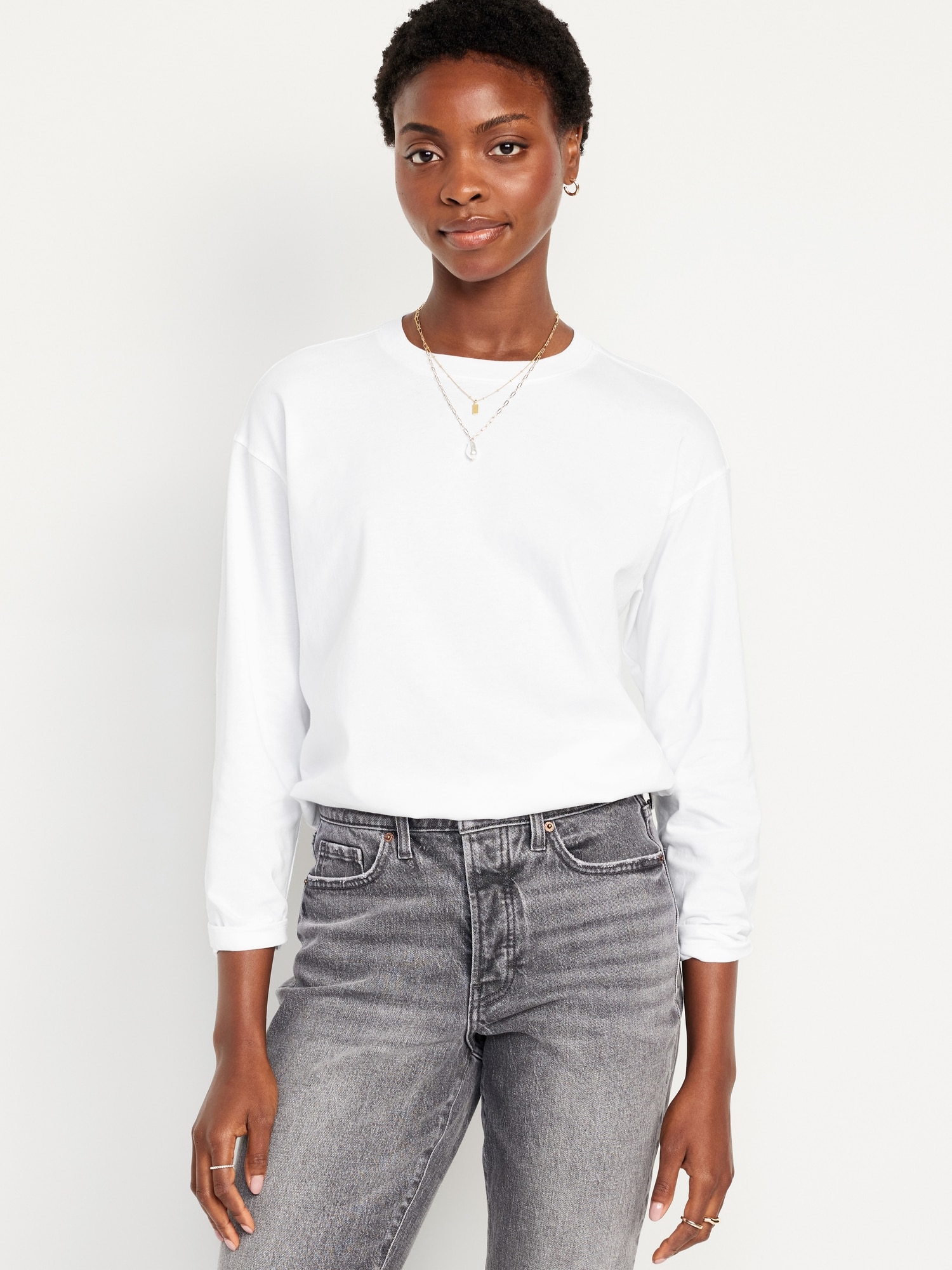 White crew neck long sleeve top sale