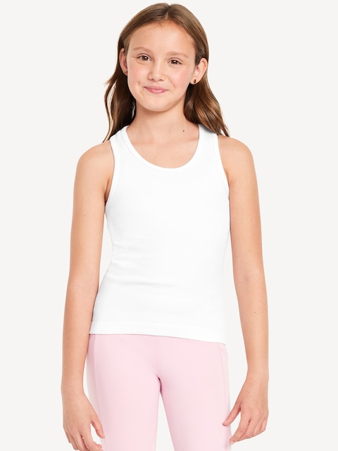 Seamless Fitted Performance Tank Top for Girls - White Lilies