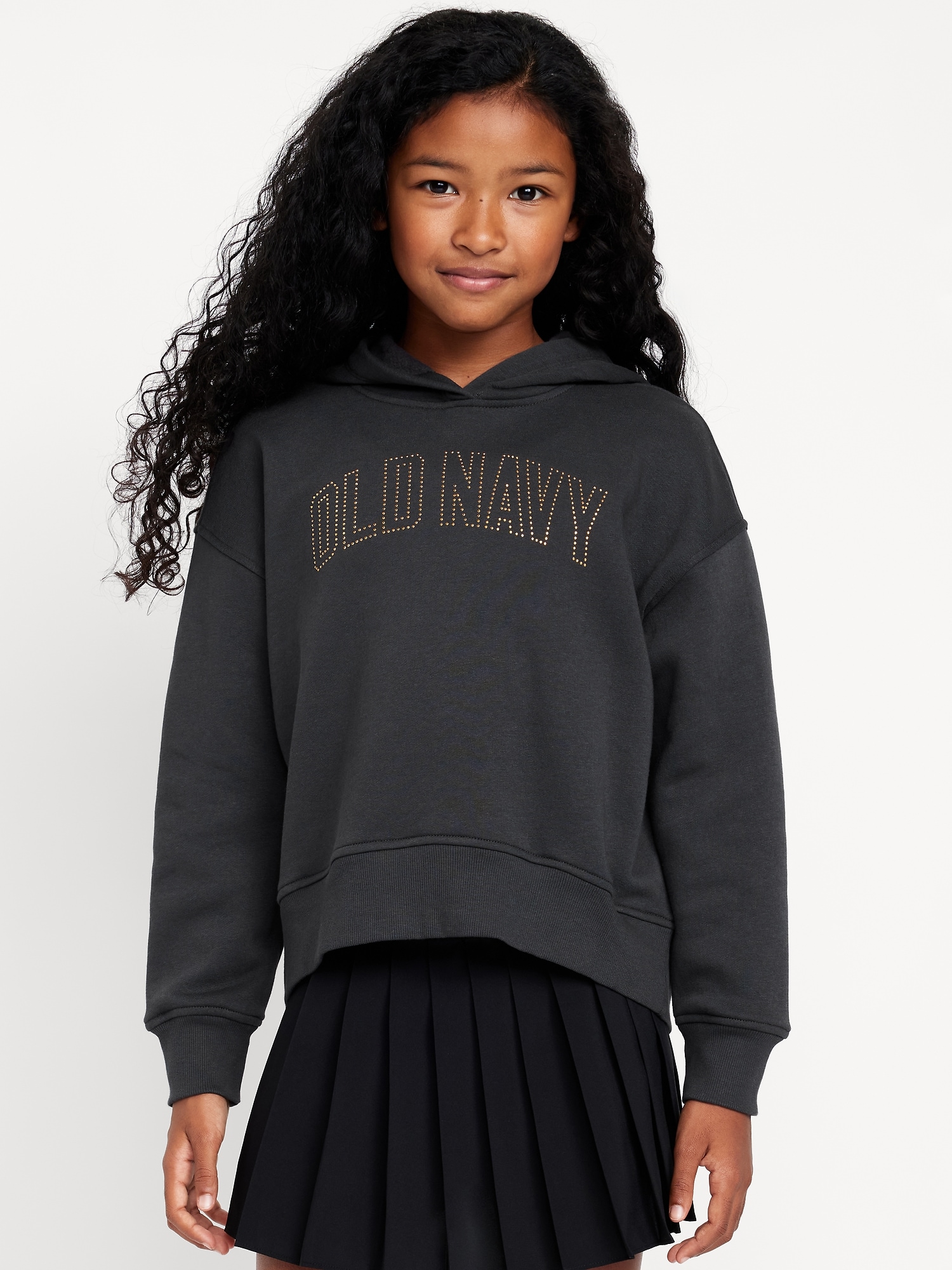 Vintage Oversized Logo-Graphic Hoodie for Girls