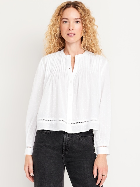 Swiss Dot Button-Down Pintuck Top