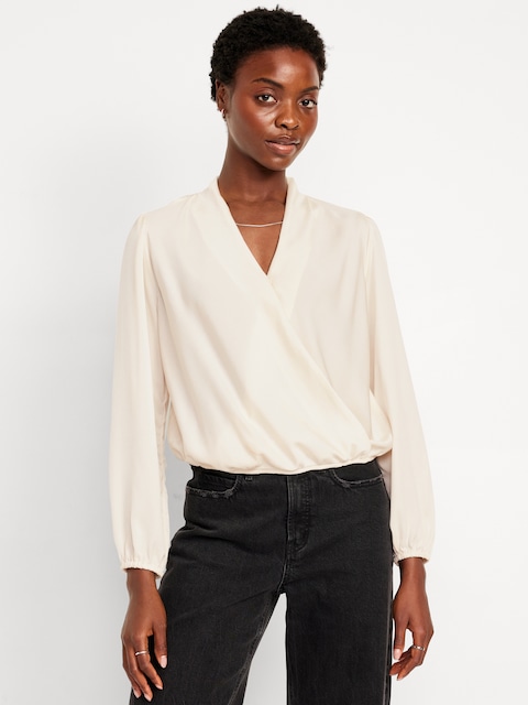 Wrap-Front Satin Top - Cream