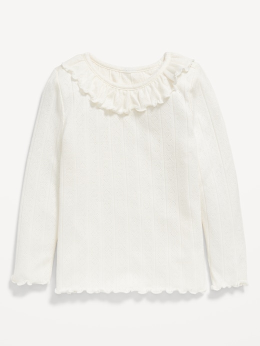 View large product image 1 of 3. Long-Sleeve Ruffle-Trim Pointelle-Knit Top for Toddler Girls