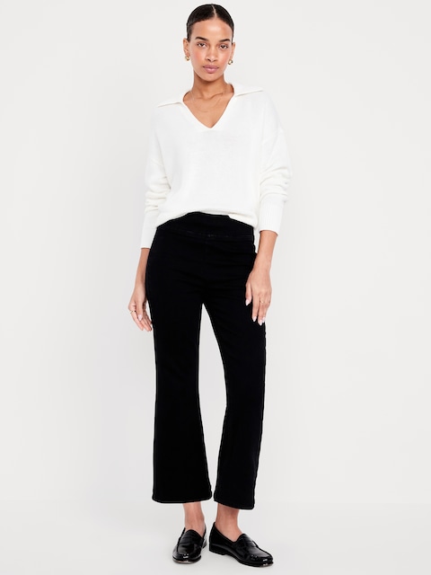 High-Waisted Weekender Pull-On Crop Flare Jeans - Black