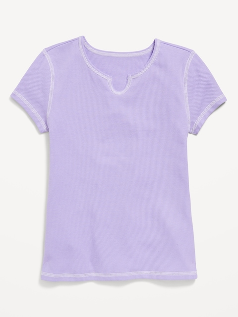 Fitted Short-Sleeve Ribbed T-Shirt for Girls - Lavender Haven