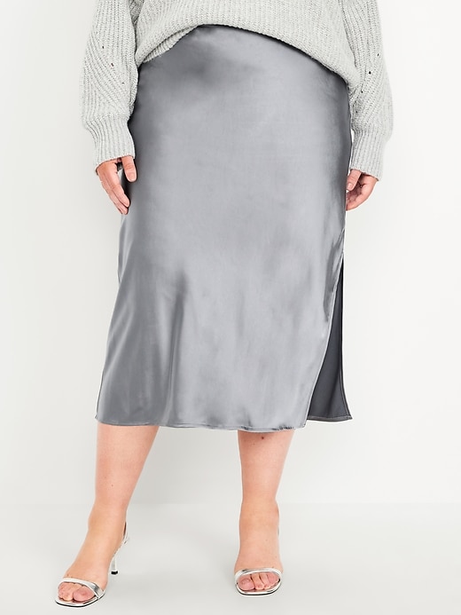 Image number 7 showing, High-Waisted Satin Midi Slip Skirt