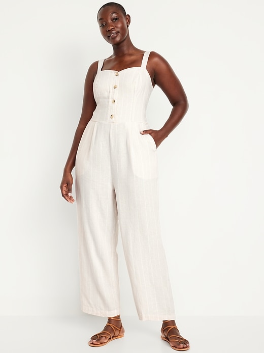 Image number 4 showing, Button-Front Linen-Blend Cami Jumpsuit