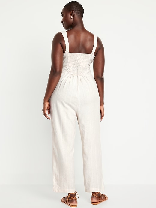 Image number 5 showing, Button-Front Linen-Blend Cami Jumpsuit