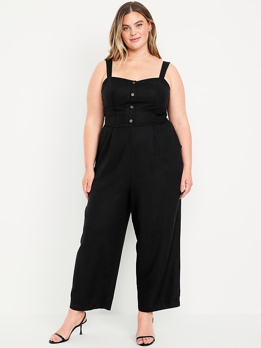 Image number 6 showing, Button-Front Linen-Blend Cami Jumpsuit