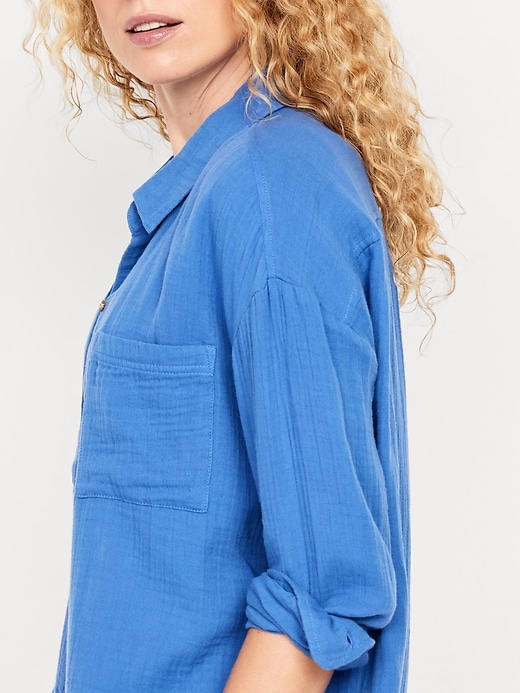 Image number 4 showing, Crinkle Gauze Loose Button-Down Shirt