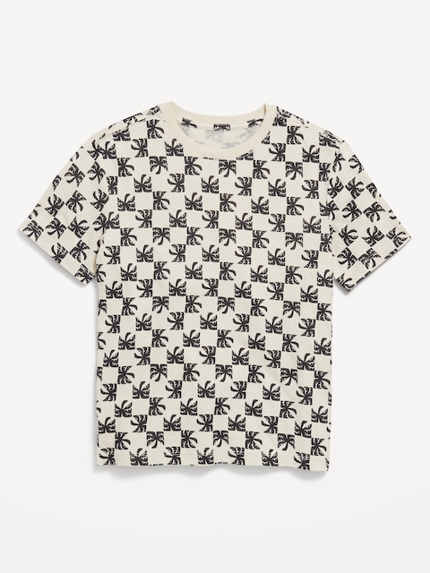 Softest Printed Crew-Neck T-Shirt for Boys - Black & White Palm Print