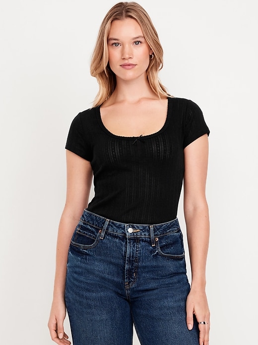 Image number 5 showing, Lace-Trim Ribbed T-Shirt