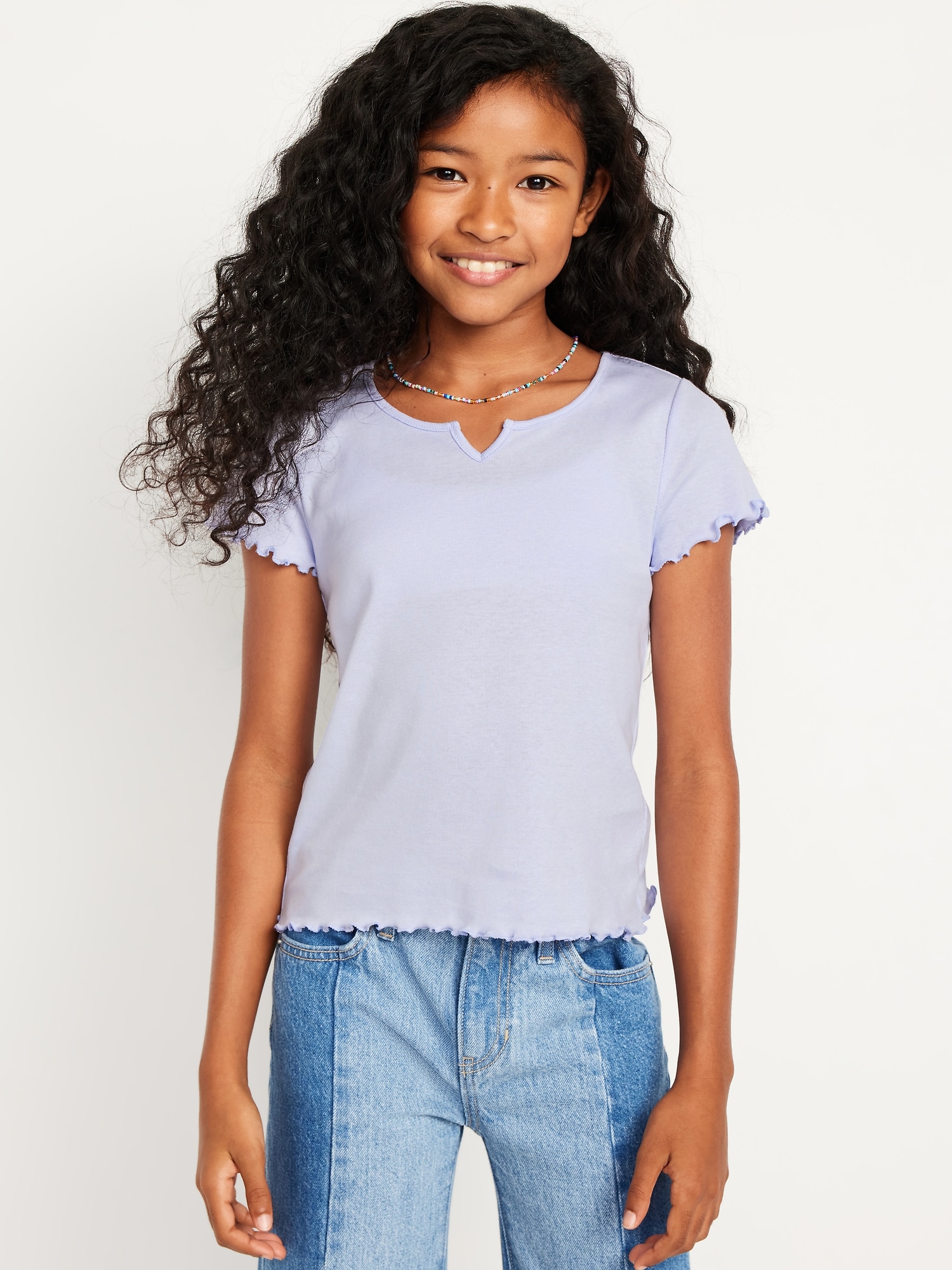 Short-Sleeve Lettuce-Edge T-Shirt for Girls