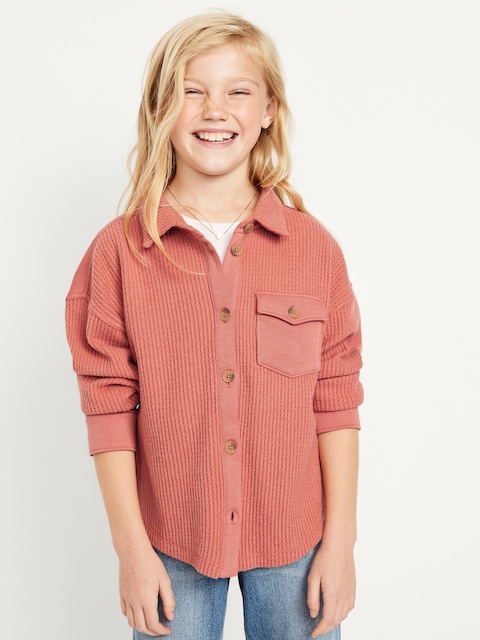 Cozy Waffle-Knit Shacket for Girls - Amberglow
