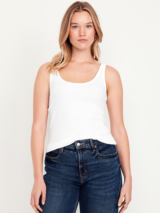 Image number 5 showing, First-Layer Ribbed Scoop-Neck Tank Top