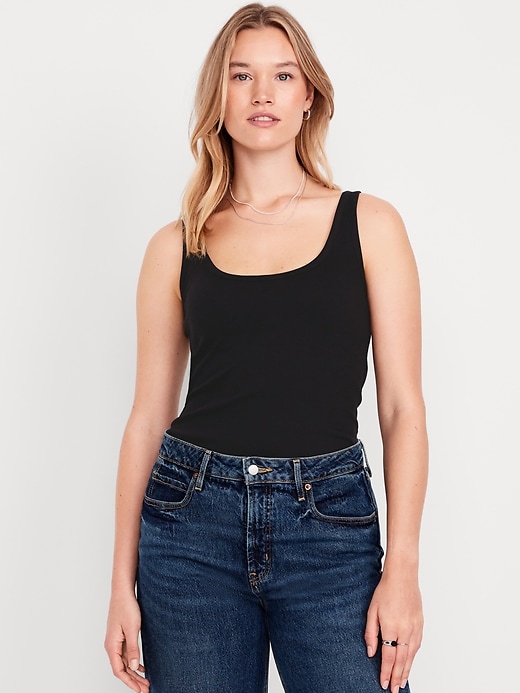 Image number 5 showing, First-Layer Ribbed Scoop-Neck Tank Top