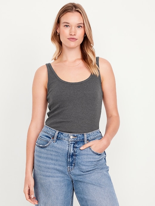 Image number 5 showing, First-Layer Ribbed Scoop-Neck Tank Top