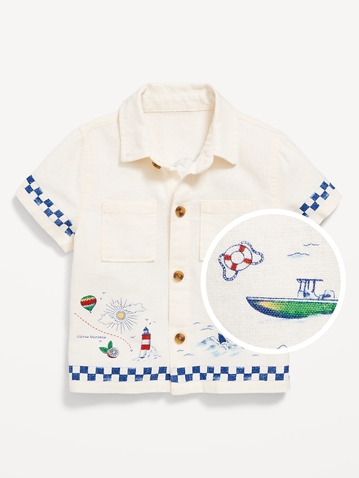 View large product image 2 of 2. Printed Short-Sleeve Linen-Blend Pocket Shirt for Baby