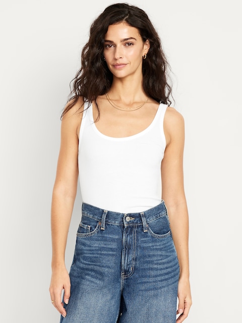 First-Layer Ribbed Scoop-Neck Tank Top - Calla Lily White