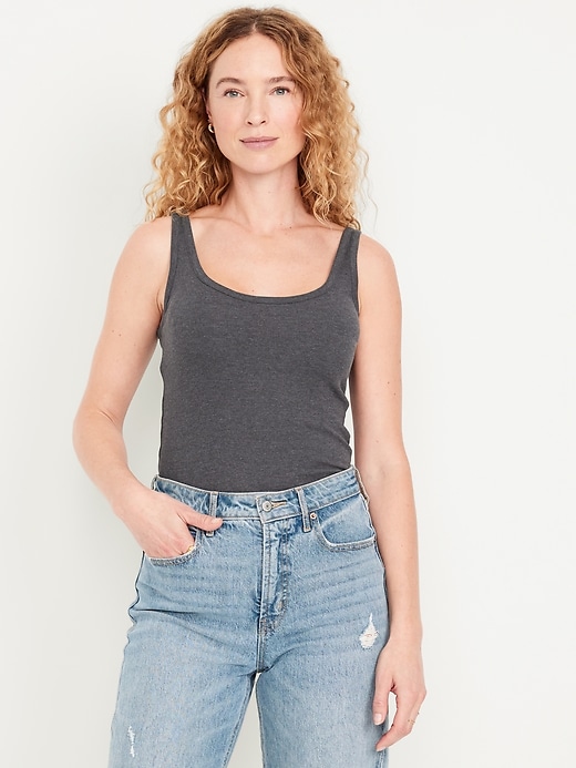 Image number 1 showing, First-Layer Ribbed Scoop-Neck Tank Top