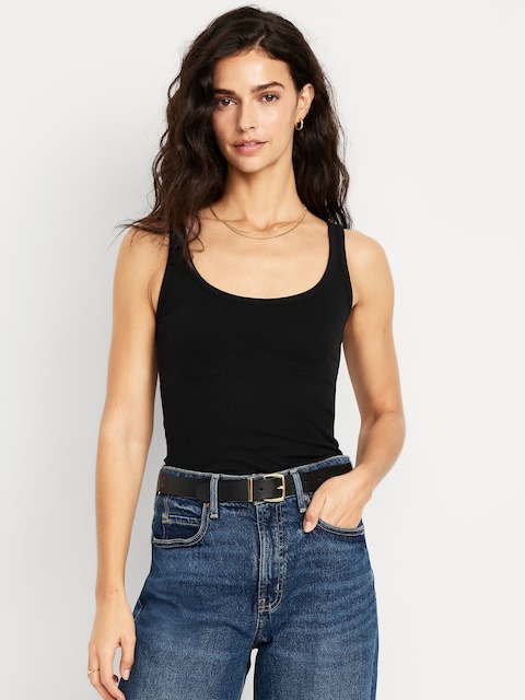 First-Layer Ribbed Scoop-Neck Tank Top - Black Jack