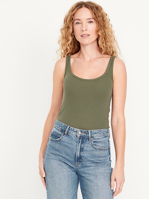 Image number 1 showing, First-Layer Ribbed Scoop-Neck Tank Top