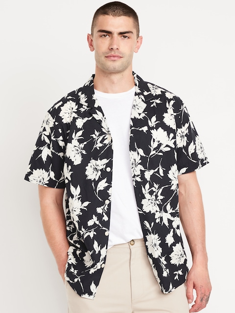 Short-Sleeve Floral Camp Shirt - Black Floral