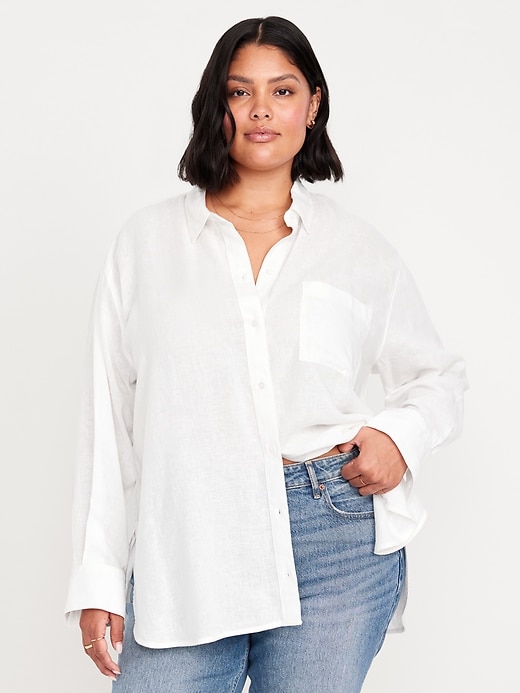 Image number 6 showing, Linen-Blend Loose Button-Down Shirt