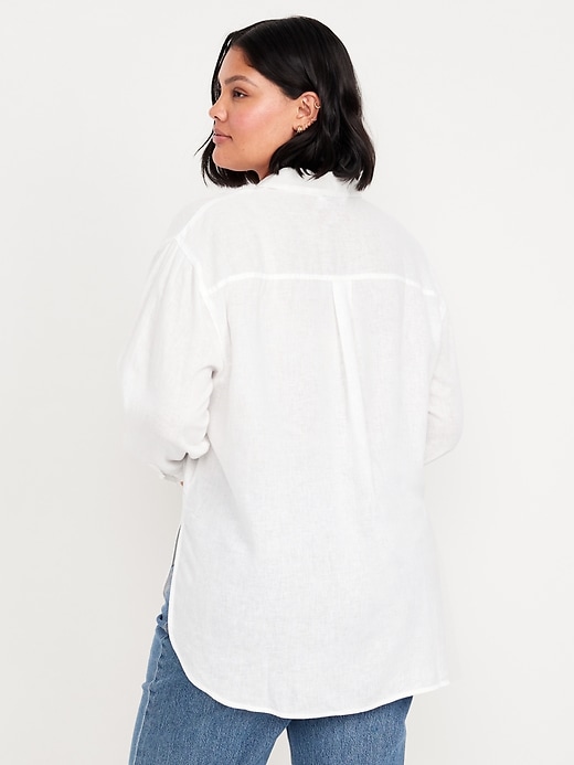 Image number 7 showing, Linen-Blend Loose Button-Down Shirt