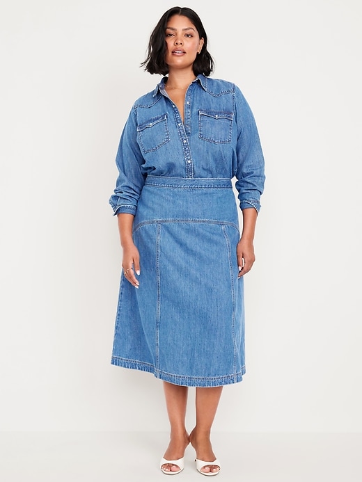 Image number 4 showing, High-Waisted Jean Midi Skirt