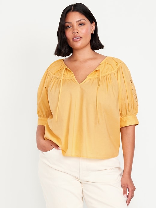 Image number 6 showing, Split-Neck Eyelet-Sleeve Top