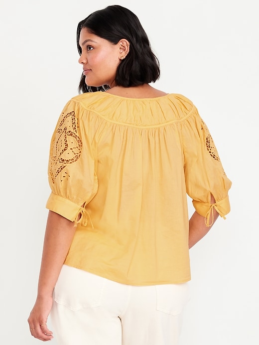 Image number 7 showing, Split-Neck Eyelet-Sleeve Top