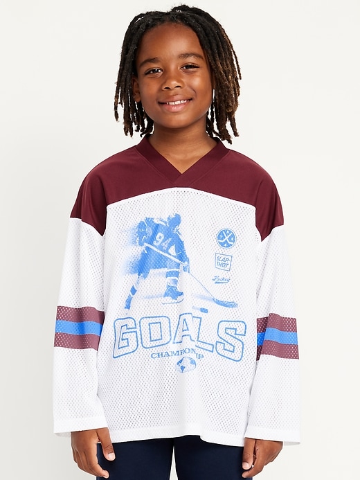 View large product image 1 of 4. Oversized Long-Sleeve Mesh Graphic T-Shirt for Boys