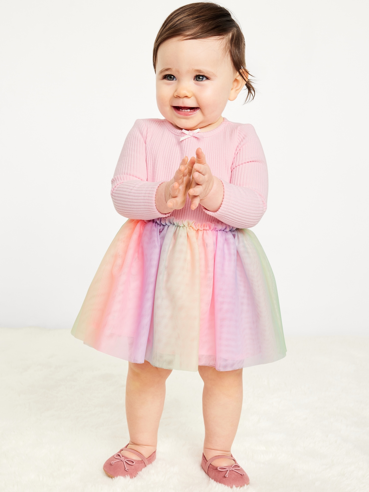 Printed Long-Sleeve Ribbed Tutu Dress for Baby