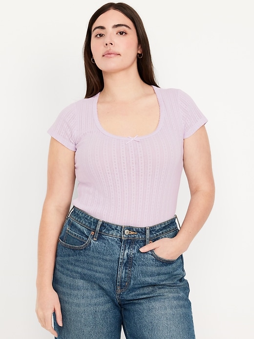 Image number 5 showing, Lace-Trim Ribbed T-Shirt