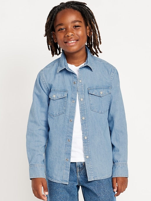 View large product image 1 of 3. Long-Sleeve Pocket Jean Shirt for Boys