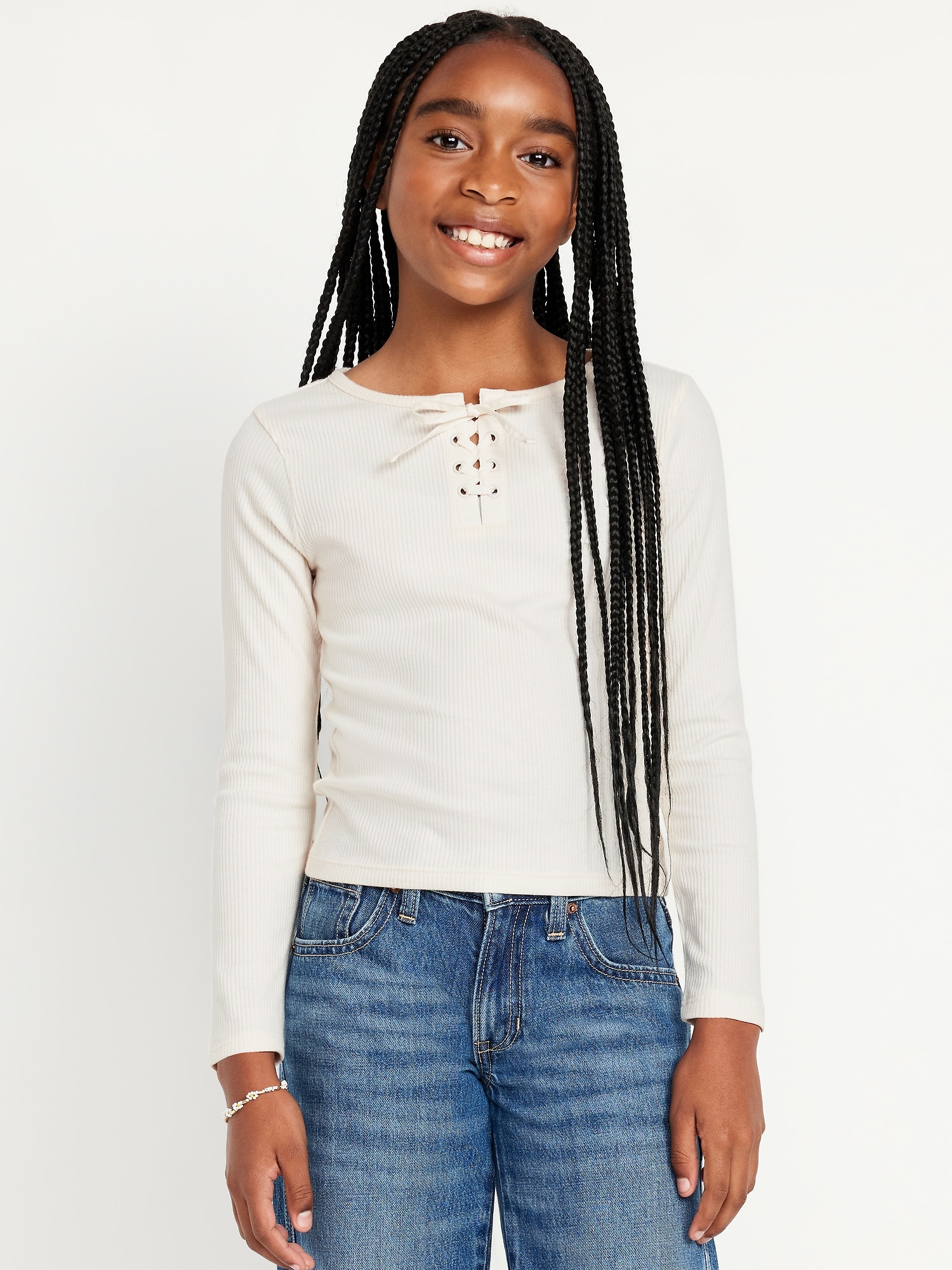 Fitted Long-Sleeve Lace-Up Top for Girls