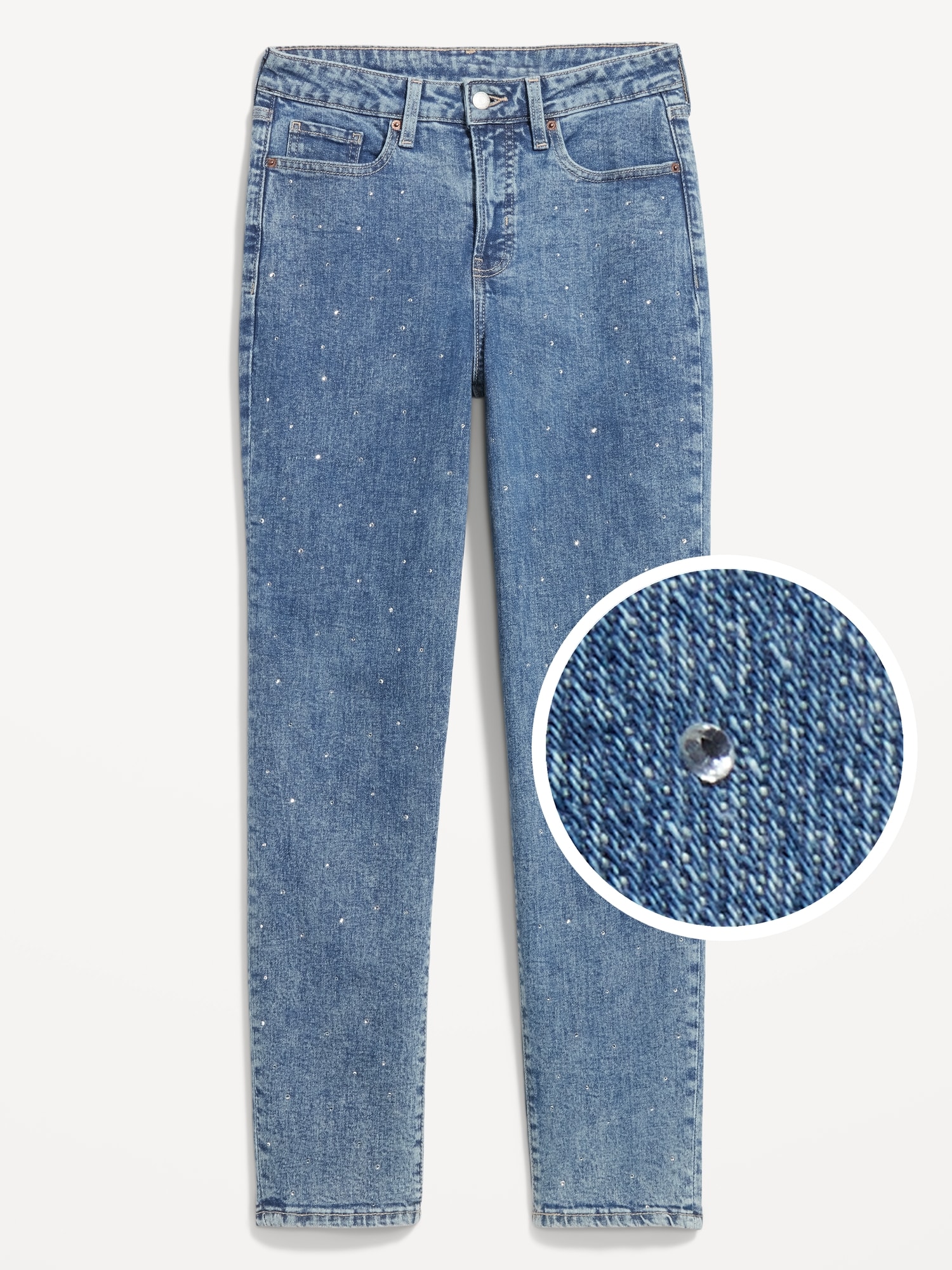 High-Waisted OG Straight Rhinestone-Embellished Ankle Jeans