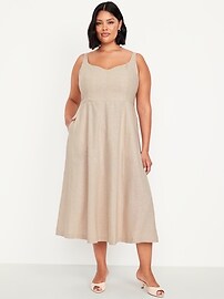 Fit \u0026 Flare Linen-Blend Midi Dress | Old Navy
