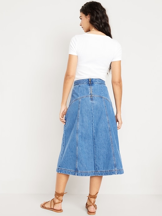 Image number 3 showing, High-Waisted Jean Midi Skirt