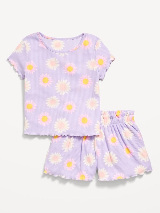 View large product image 1 of 1. Ribbed Lettuce-Edge Pajama Top and Shorts Set for Girls