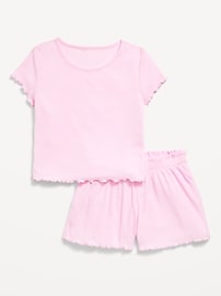 Image number 1 showing, Ribbed Lettuce-Edge Pajama Top and Shorts Set for Girls