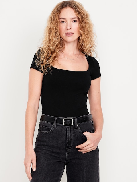 Ribbed Square-Neck T-Shirt - Black Jack