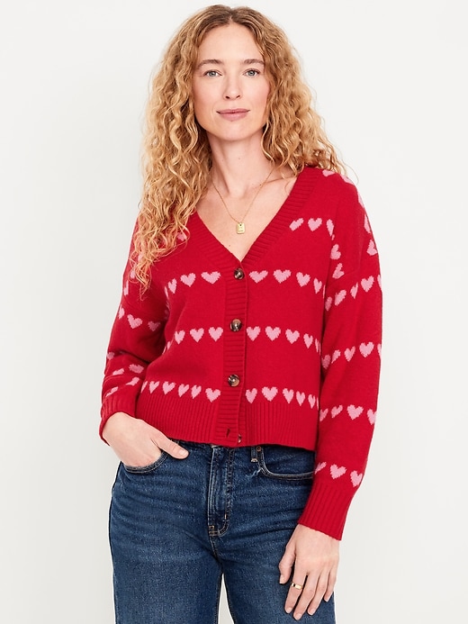 Image number 1 showing, SoSoft Valentine Print Cardigan Sweater