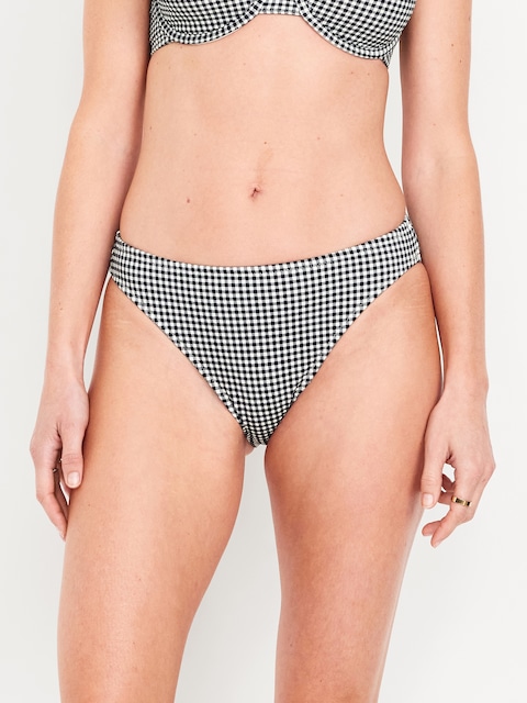 Mid-Rise Textured Bikini Swim Bottoms - Black/White Gingham