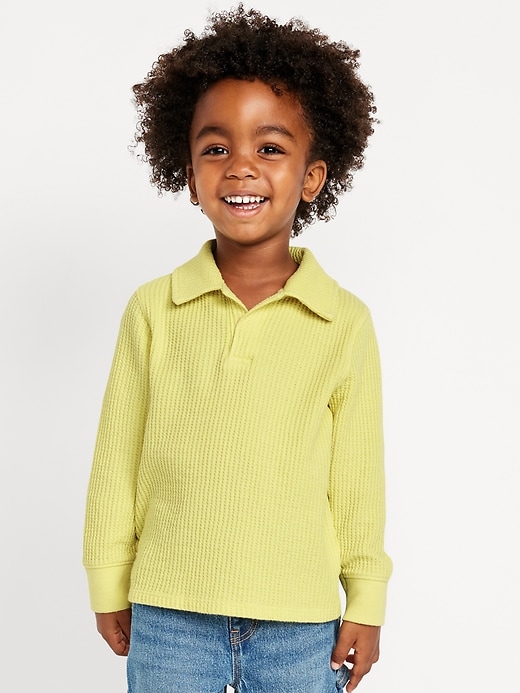 View large product image 1 of 2. Long-Sleeve Collared Thermal-Knit Shirt for Toddler Boys