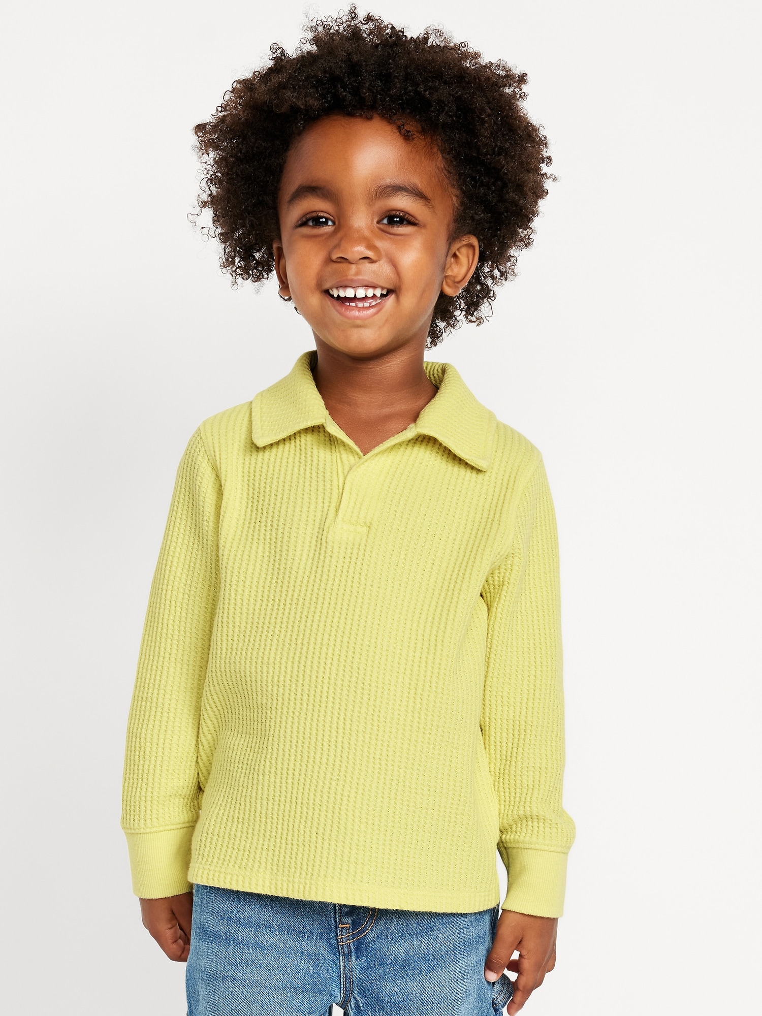 Long-Sleeve Collared Thermal-Knit Shirt for Toddler Boys