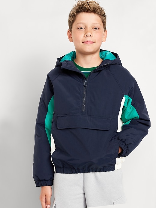 View large product image 1 of 3. Water-Resistant Half-Zip Color-Block Jacket for Boys