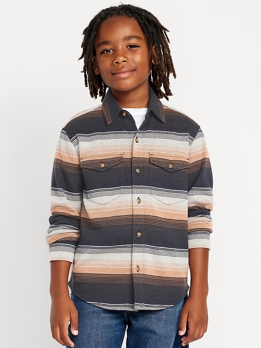 View large product image 1 of 4. Printed Long-Sleeve Jacquard-Knit Pocket Shirt for Boys