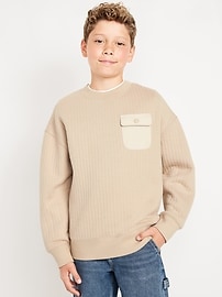 Image number 1 showing, Oversized Quilted Fleece Utility Pocket Sweatshirt for Boys